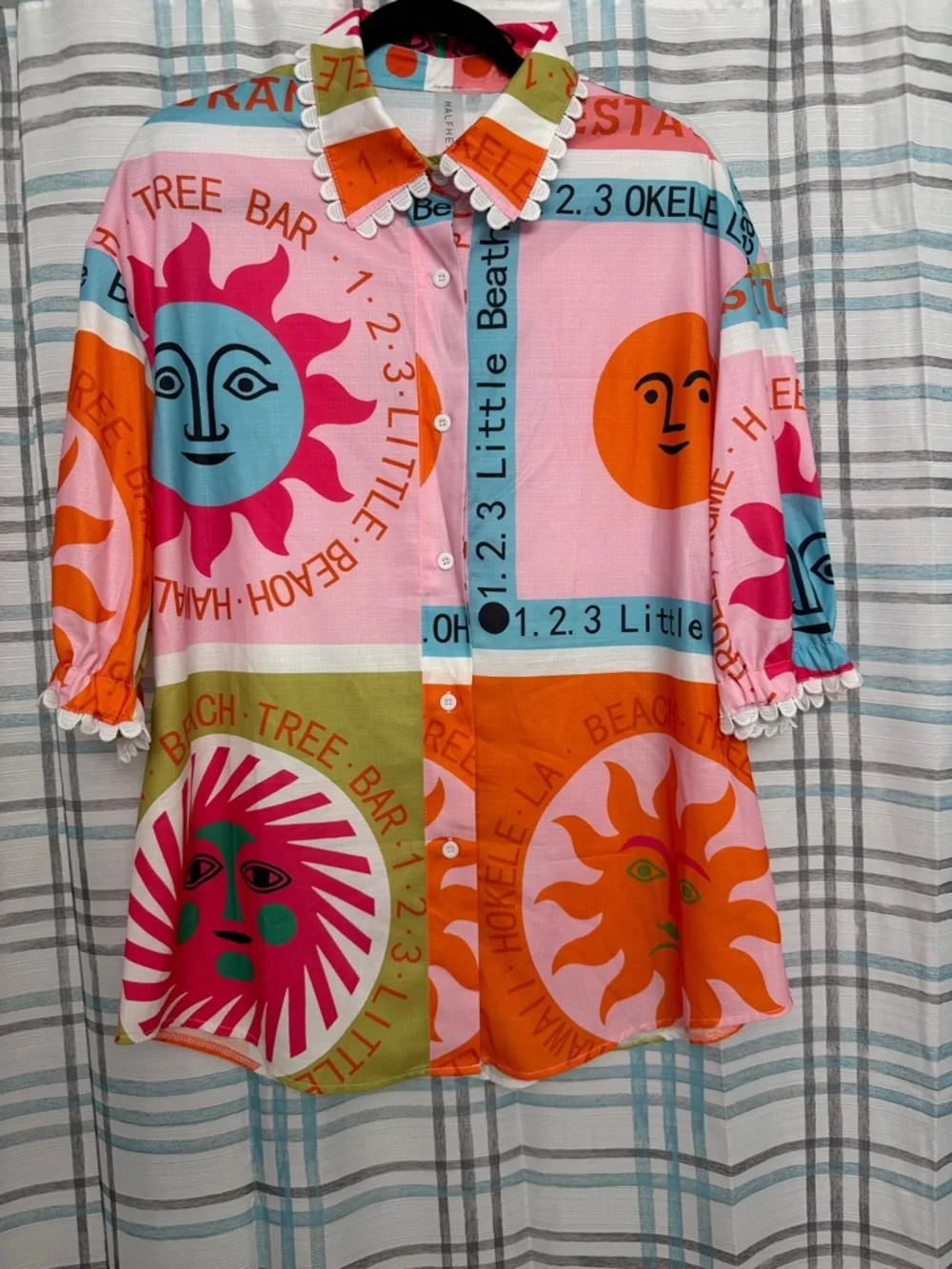 Colorful Sun Graphic Button-Up Shirt & Matching Short Set